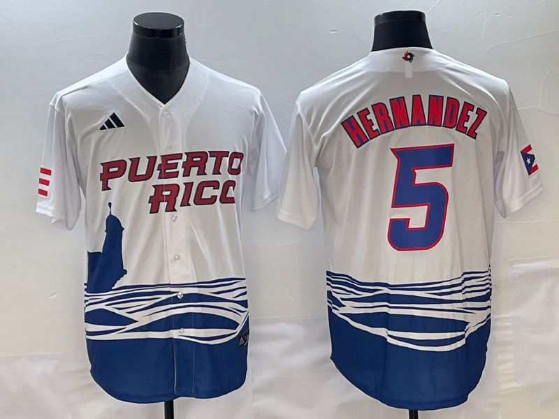 Men 2023 World Cub Puerto Rico #5 Hernandez White Nike MLB Jersey6->more jerseys->MLB Jersey